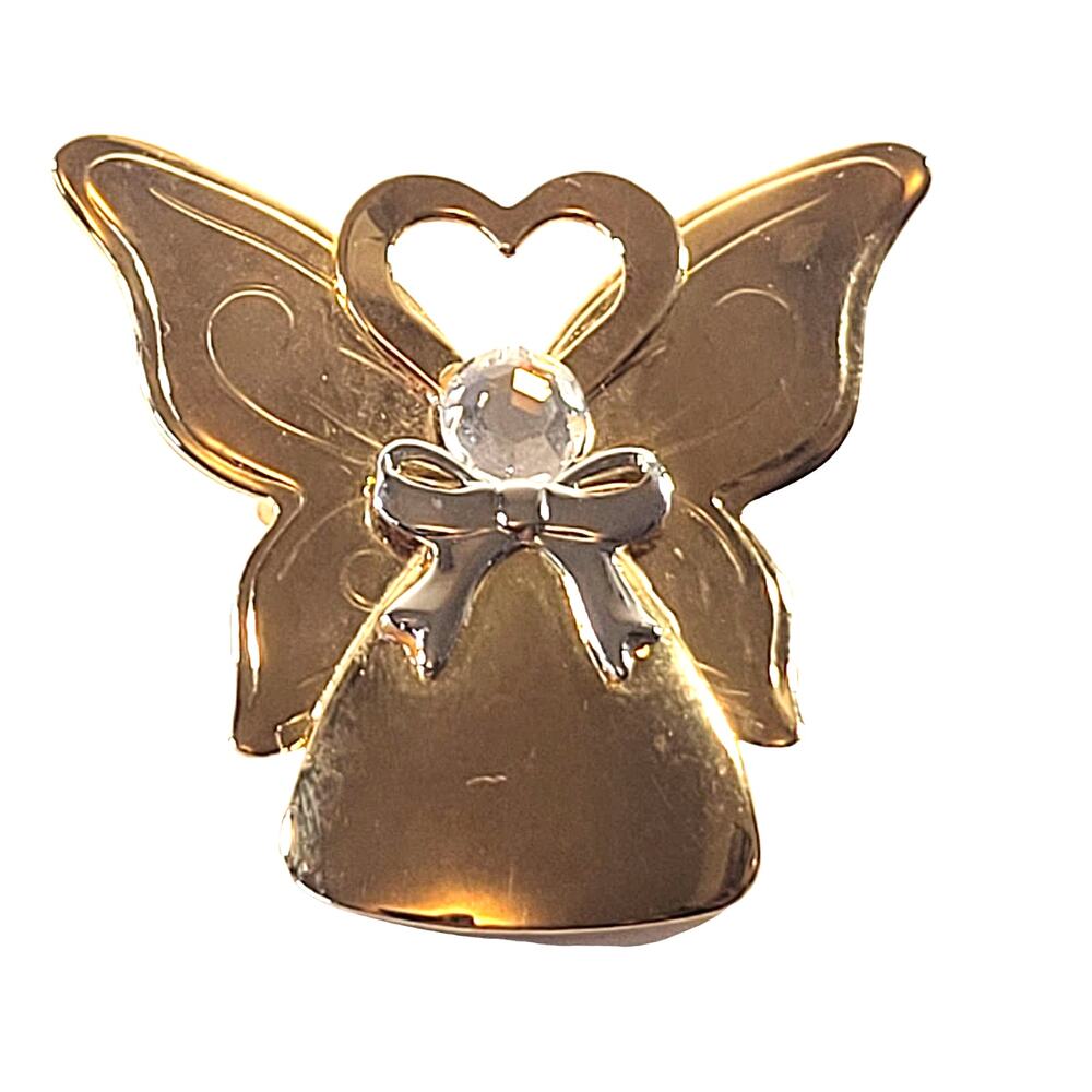 Jane 1994 AOL Angel Heart Bow Brooch Pin Gold-Tone, Signed by Jane